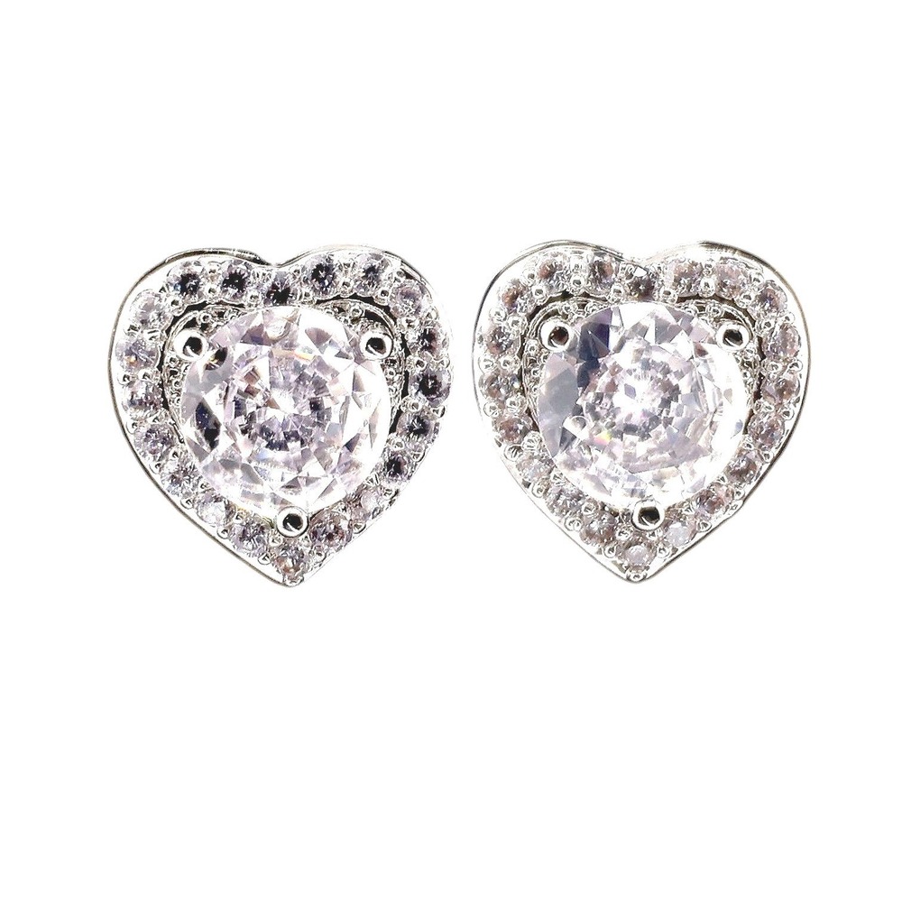 Swarovski Elements Heart Halo Crystal Stud Earrings Silver Tone Pavé New